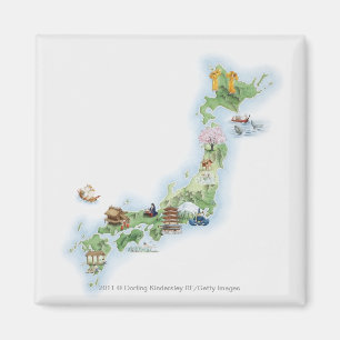 Illustrated map of ancient Japan Magnet