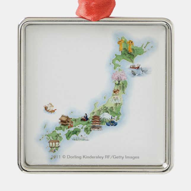 Illustrated map of ancient Japan Metal Ornament (Front)