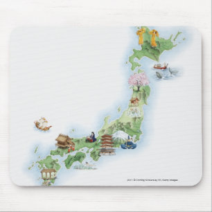 Illustrated map of ancient Japan Mouse Pad