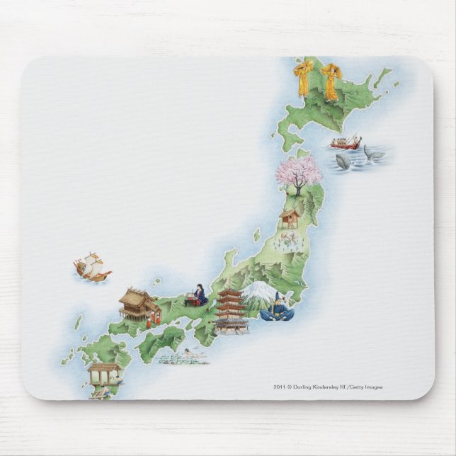 Illustrated map of ancient Japan Mouse Pad (Front)
