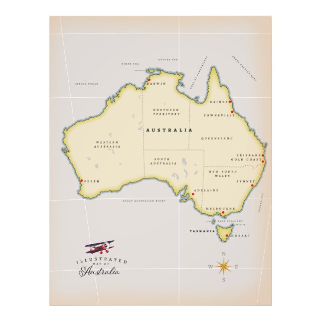 Illustrated map of Australia Photo Print (Front)