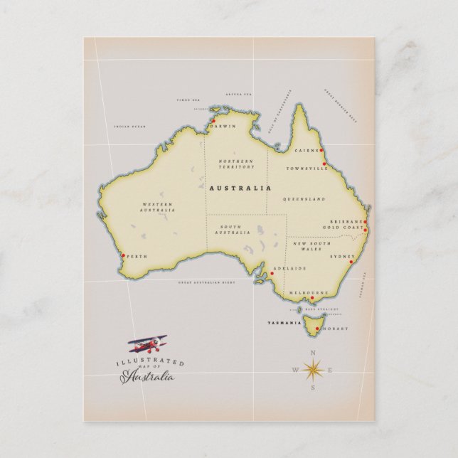 Illustrated map of Australia Postcard (Front)