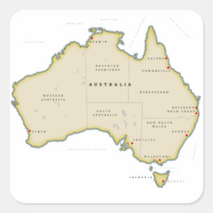 Illustrated map of Australia Square Sticker
