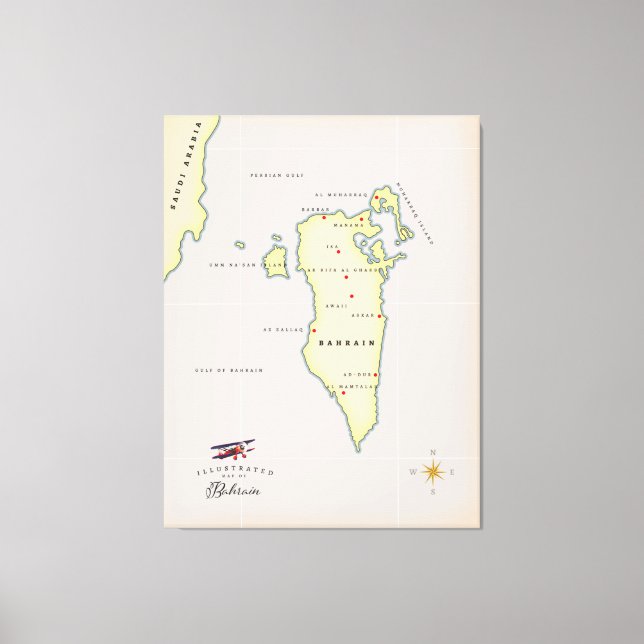 Illustrated Map of Bahrain Canvas Print (Front)