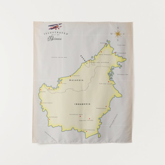 Illustrated map of Borneo Tapestry (Front)