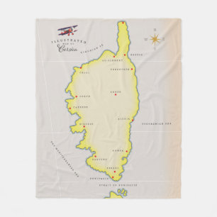 Illustrated map of Corsica Fleece Blanket