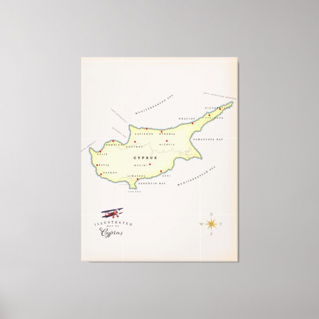 Illustrated map of Cyprus. Canvas Print (Front)