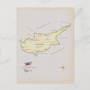 Illustrated map of Cyprus. Postcard