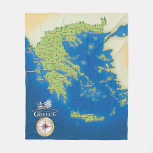 Illustrated Map Of Greece. Fleece Blanket