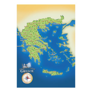 Illustrated Map Of Greece. Photo Print