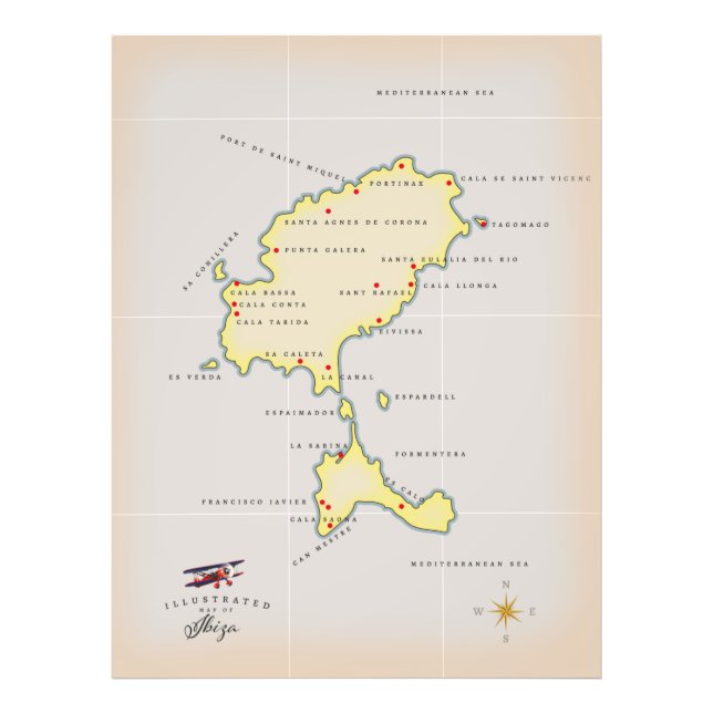 Illustrated map of Ibiza Photo Print (Front)