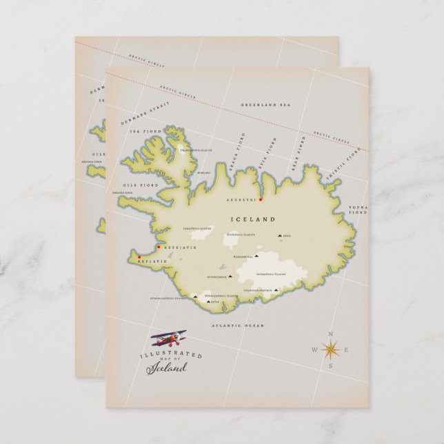 Illustrated map of Iceland (Front/Back)