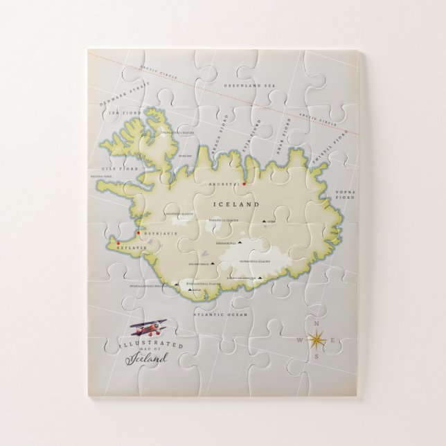 Illustrated map of Iceland Jigsaw Puzzle (Vertical)