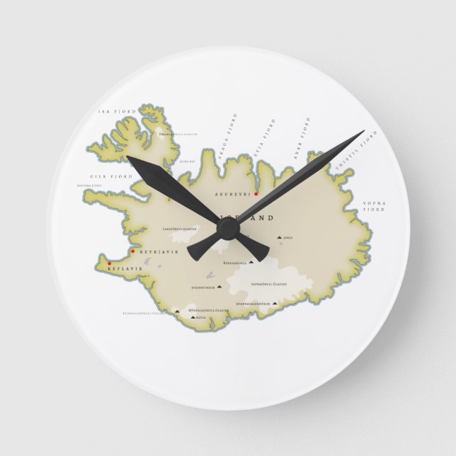 Illustrated map of Iceland Round Clock (Front)