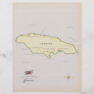 Illustrated map of Jamaica. Letterhead