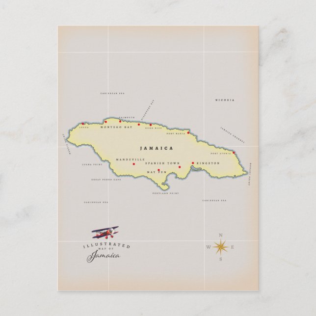 Illustrated map of Jamaica. Postcard (Front)