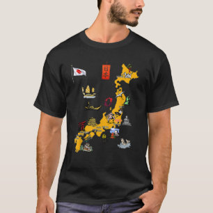 Illustrated map of Japan flag landmarks major citi T-Shirt