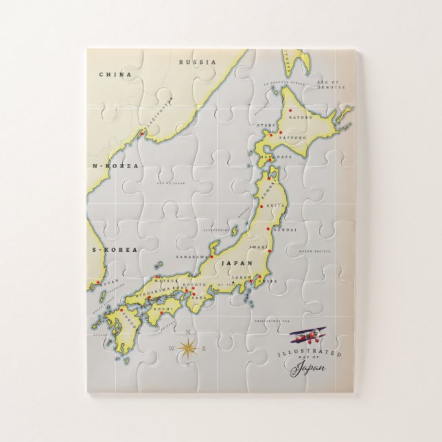 Illustrated map of Japan Jigsaw Puzzle (Vertical)