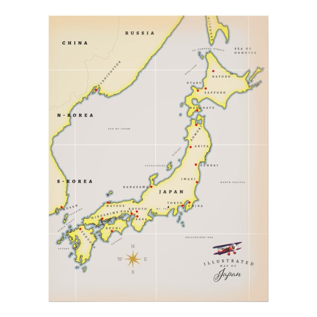 Illustrated map of Japan Photo Print (Front)