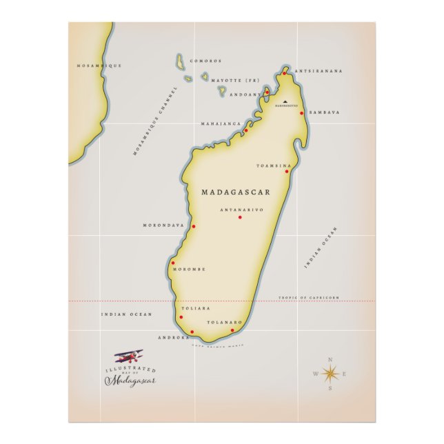 Illustrated map of Madagascar Photo Print (Front)
