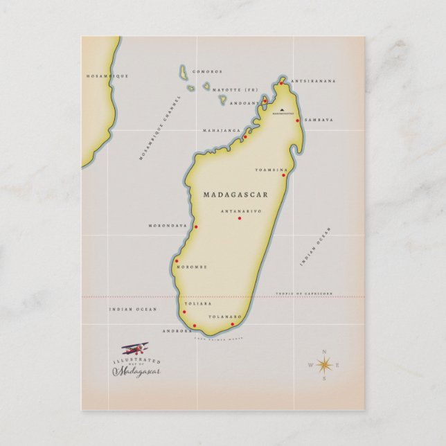 Illustrated map of Madagascar Postcard (Front)
