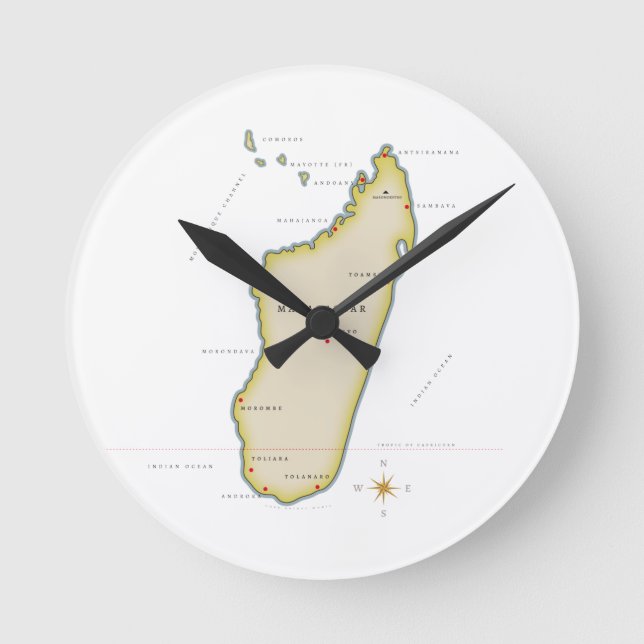 Illustrated map of Madagascar Round Clock (Front)