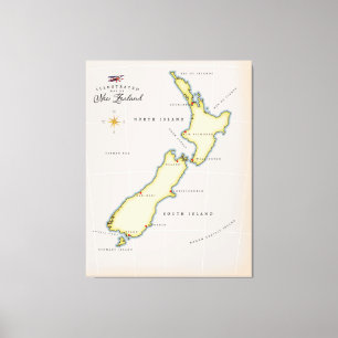Illustrated map of New Zealand Canvas Print