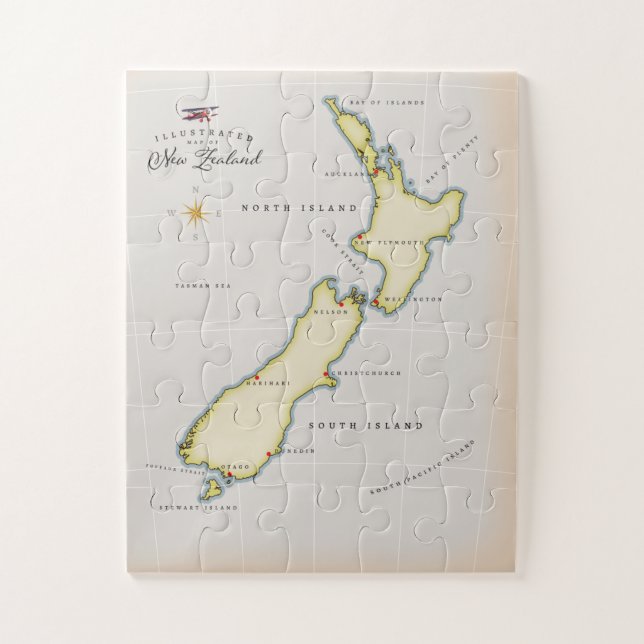 Illustrated map of New Zealand Jigsaw Puzzle (Vertical)