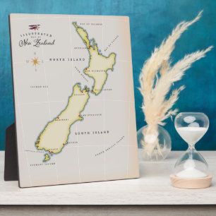 Illustrated map of New Zealand Plaque