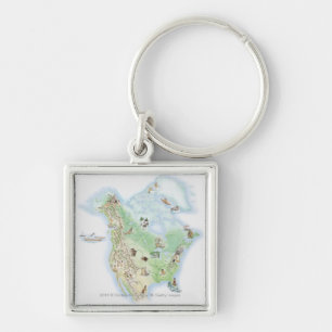 Illustrated map of North America Keychain