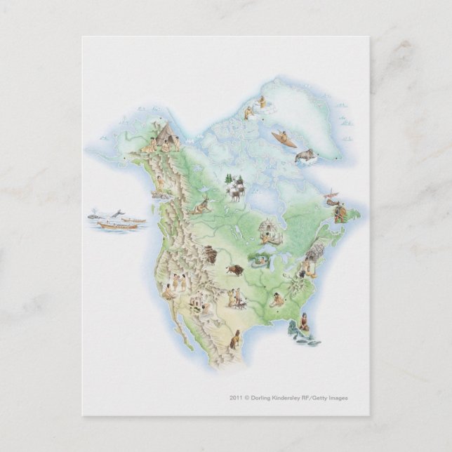 Illustrated map of North America Postcard (Front)