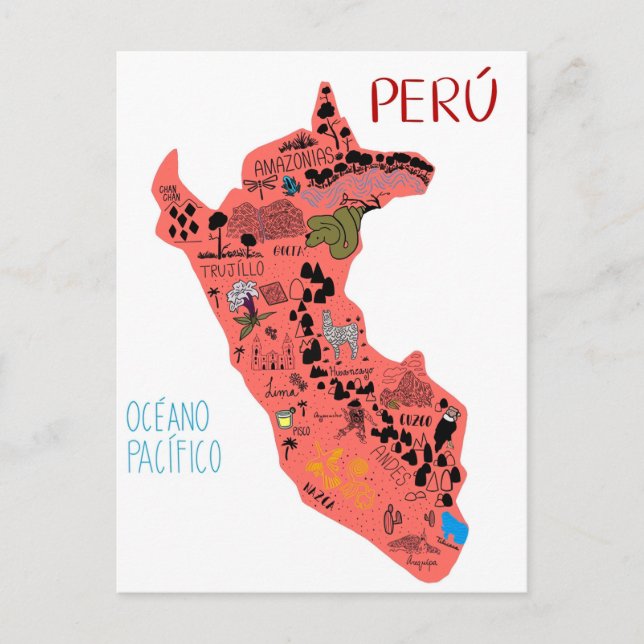 Illustrated Map of Peru Postcard (Front)