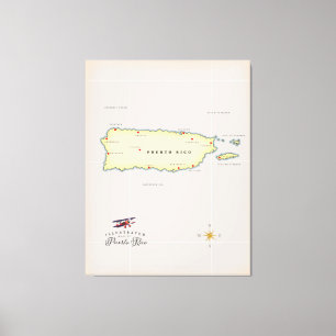 Illustrated map of Puerto Rico. Canvas Print
