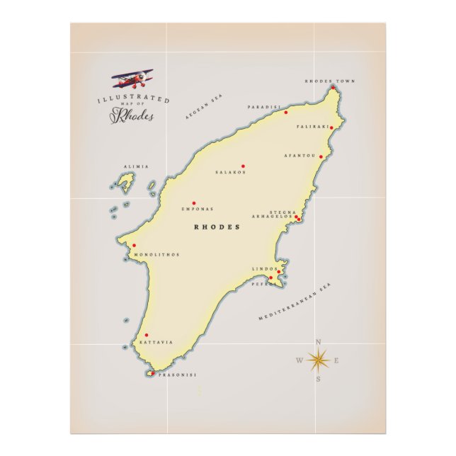 Illustrated map of Rhodes. Photo Print (Front)