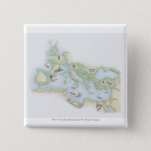 Illustrated map of Roman Empire 2 Inch Square Button