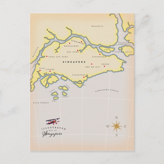 Illustrated map of Singapore Postcard (Front)