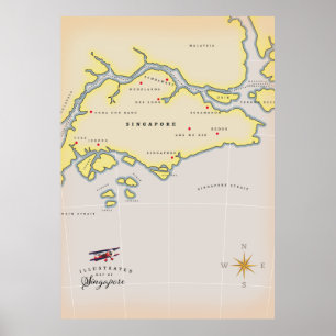 Illustrated map of Singapore Poster