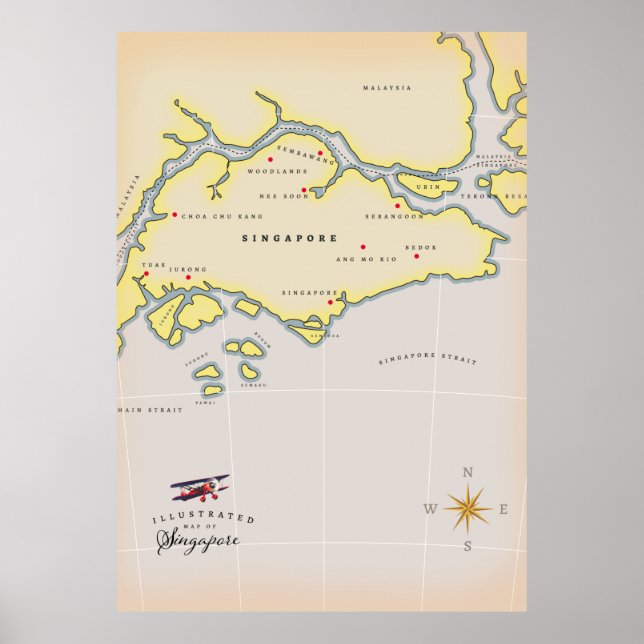 Illustrated map of Singapore Poster (Front)