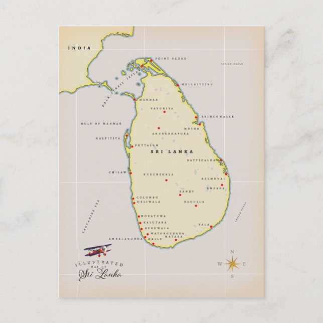 Illustrated map of Sri Lanka Postcard (Front)