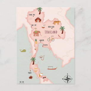 Illustrated map of Thailand Postcard