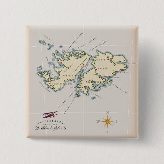 Illustrated map of the Falkland Islands. 2 Inch Square Button