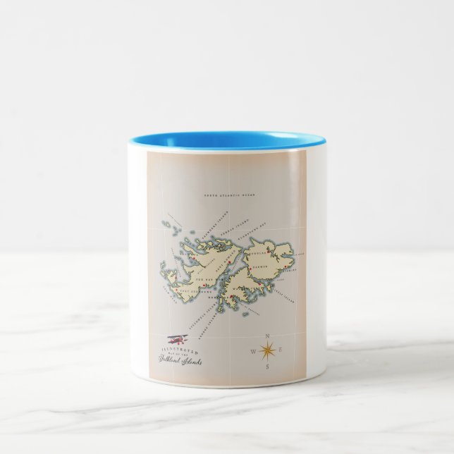 Illustrated map of the Falkland Islands. Two-Tone Coffee Mug (Center)