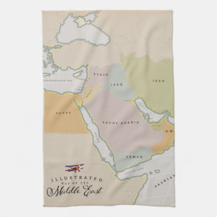 Illustrated map of the Middle East. Kitchen Towel