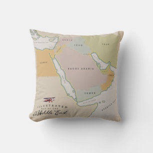 Illustrated map of the Middle East. Throw Pillow