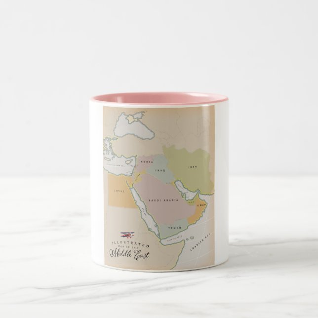 Illustrated map of the Middle East. Two-Tone Coffee Mug (Center)