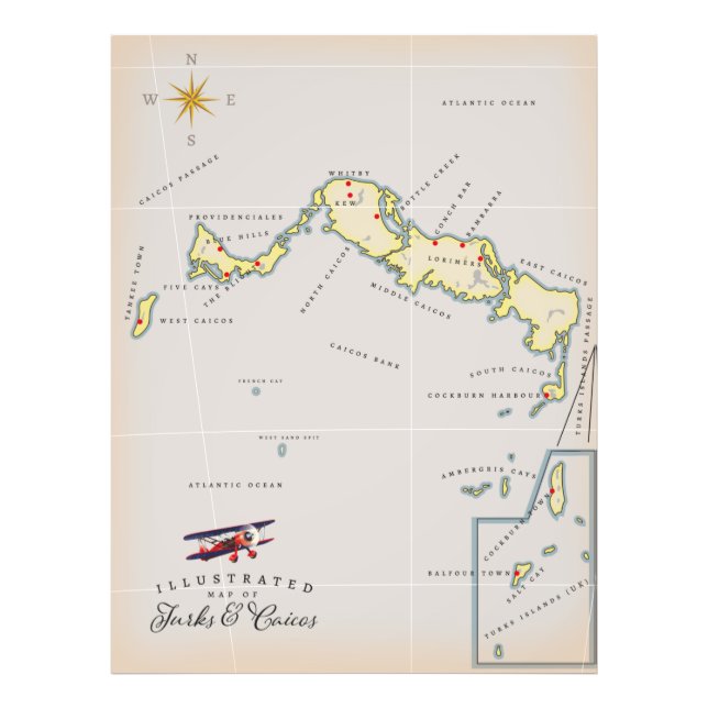 Illustrated map of Turks and Caicos map Photo Print (Front)