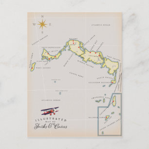 Illustrated map of Turks and Caicos map Postcard