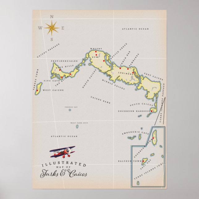 Illustrated map of Turks and Caicos map Poster (Front)