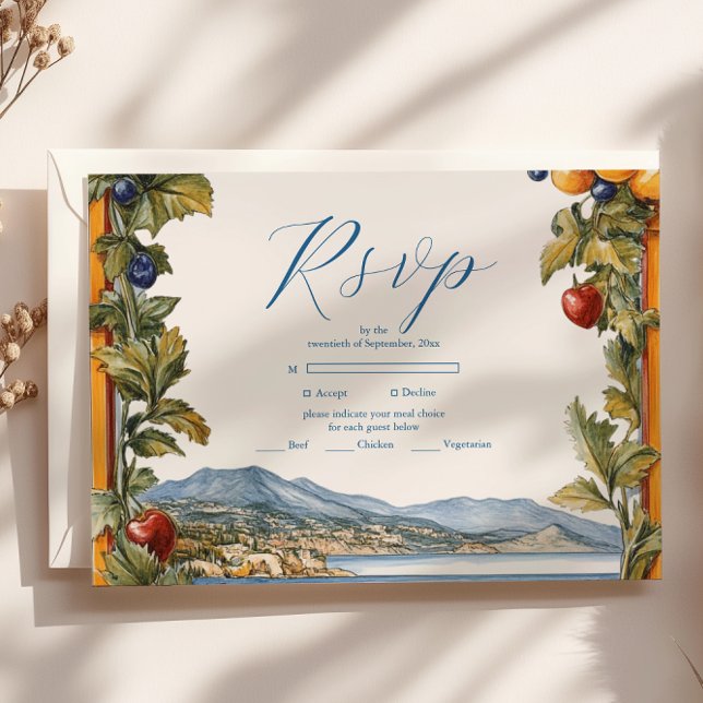 Illustrated Mediterranean Wedding  RSVP Card (Creator Uploaded)