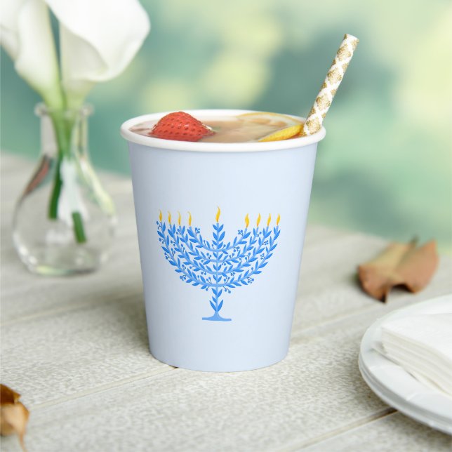 Illustrated Menorah Hanukkah Paper Cups (Insitu)